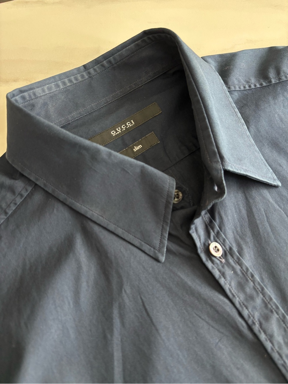 Gucci Men's Dark Blue Button-Front Dress Shirt 40 15 3/4 - Picture 3 of 16